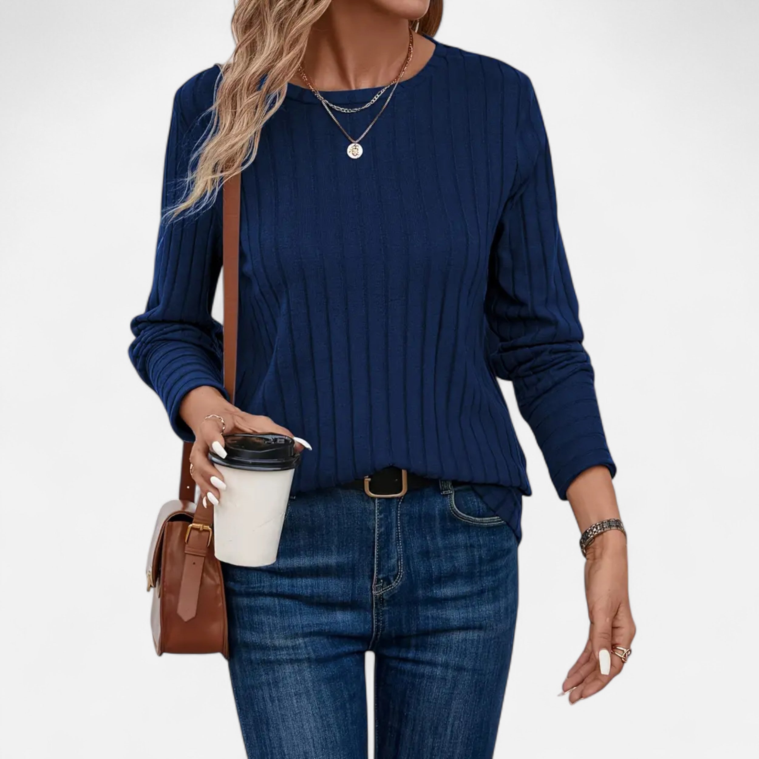 Belavoire | Women’s Elegant Ribbed Long Sleeve Shirt