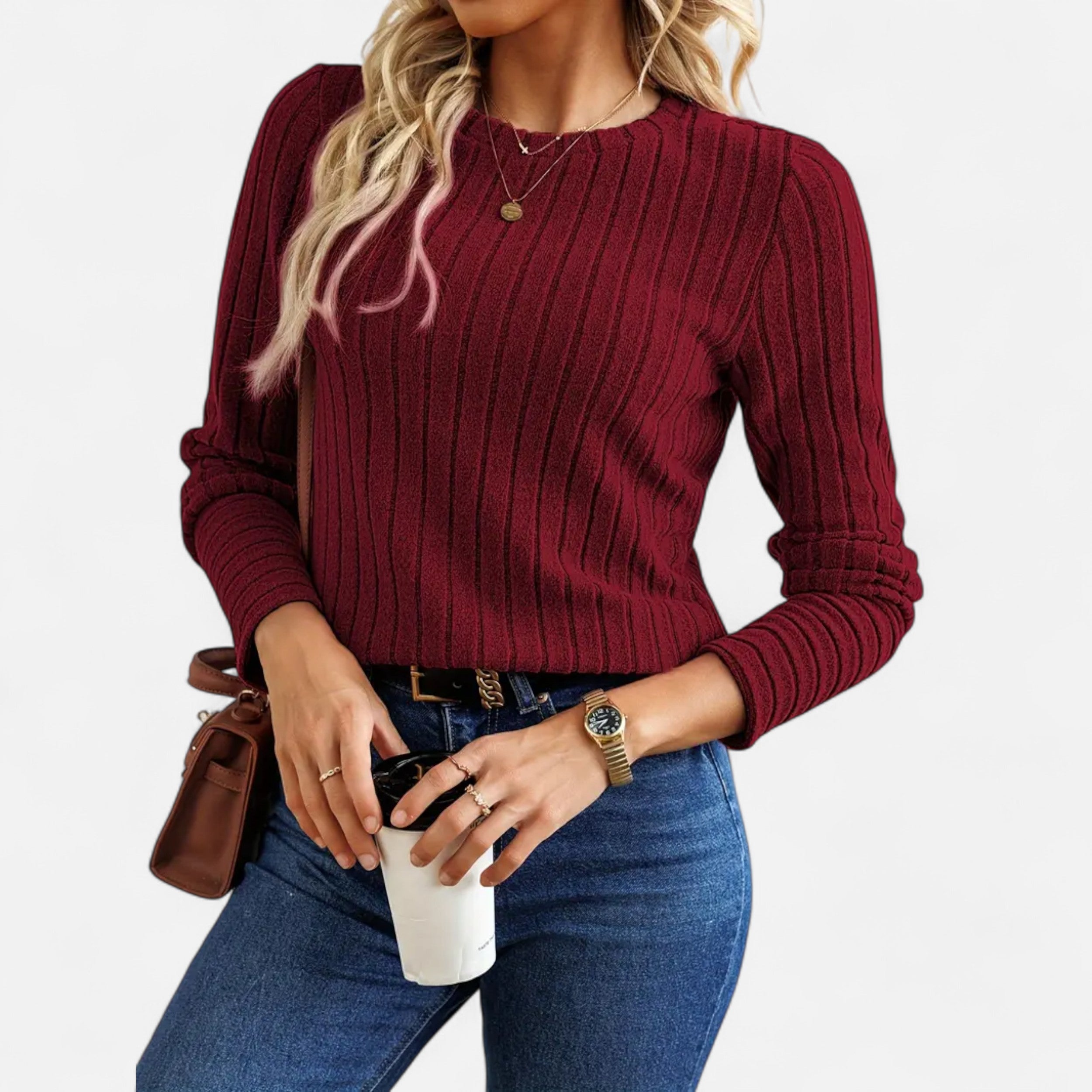 Belavoire | Women’s Elegant Ribbed Long Sleeve Shirt